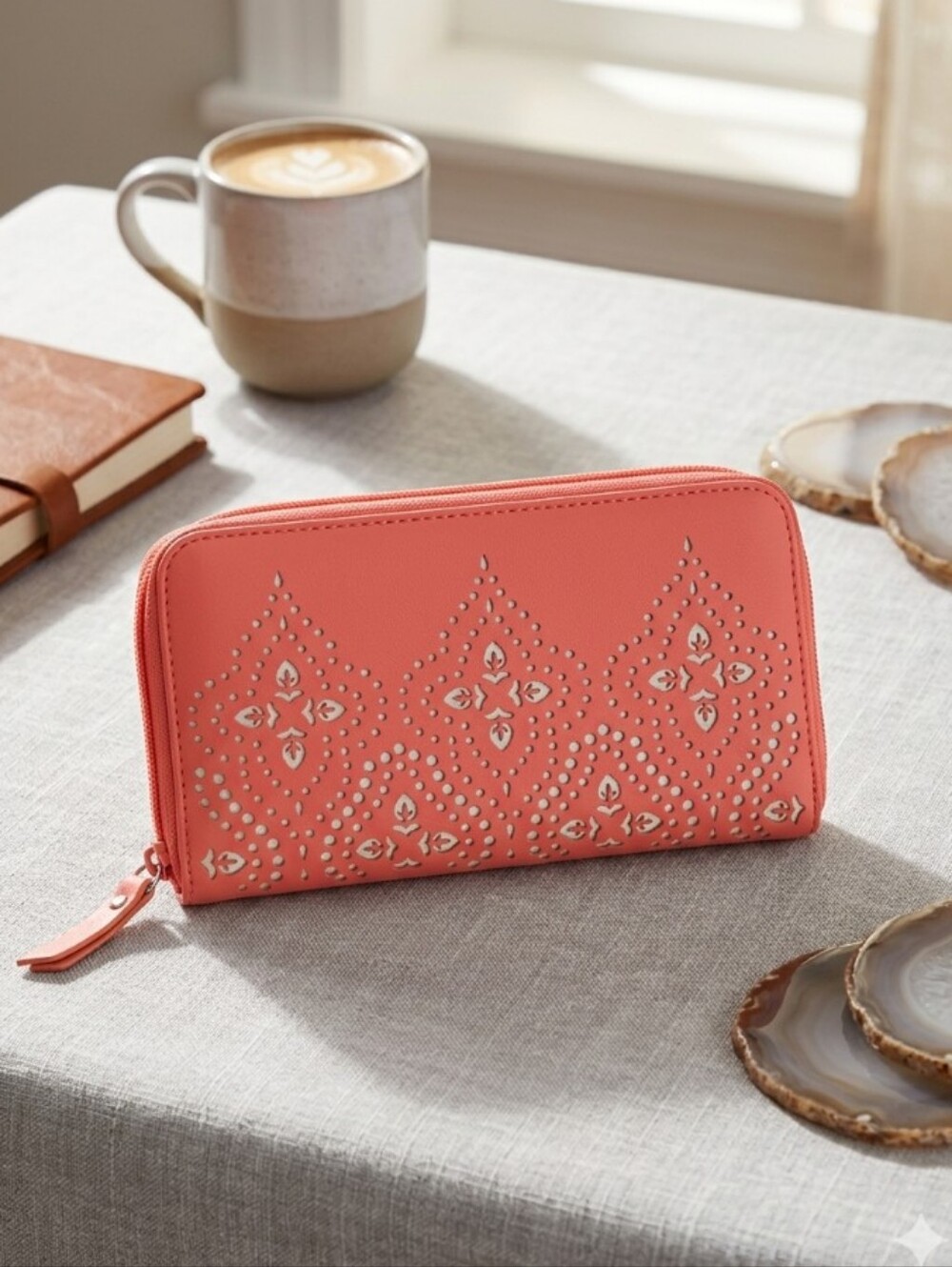 Vera Bradley Paisley cutout design Faux Leather Wallet Zip Around